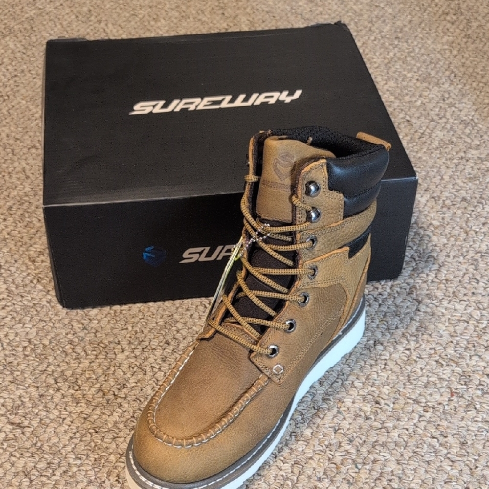 SUREWAY Mens Heavy Duty Leather Work Boots For Men LIMITED 819-WP Tobacco - Picture 2 of 6